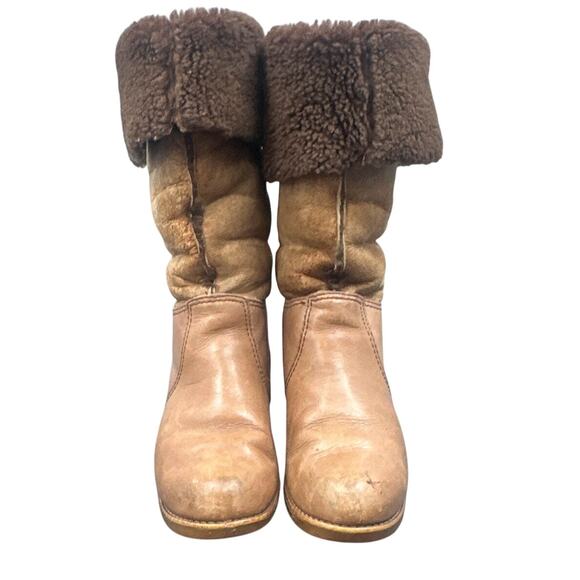 VTG 70s Blondo Leather Boots 10 Shearling Western Winter Distressed boho Hippie - Picture 3 of 16